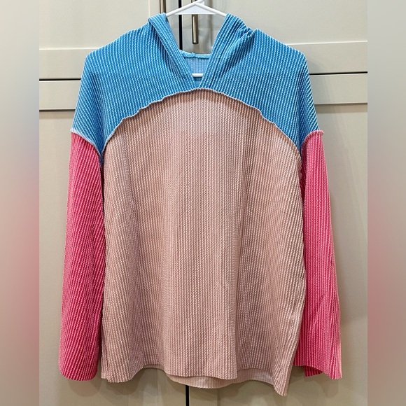 Tops - Colorblock Hoodie with Pink and Blue